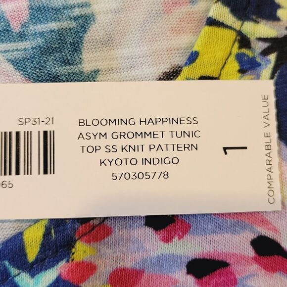 Chico's Blooming Happiness Scoop Neck Asymmetrical Grommet Tunic Size S - Picture 8 of 10